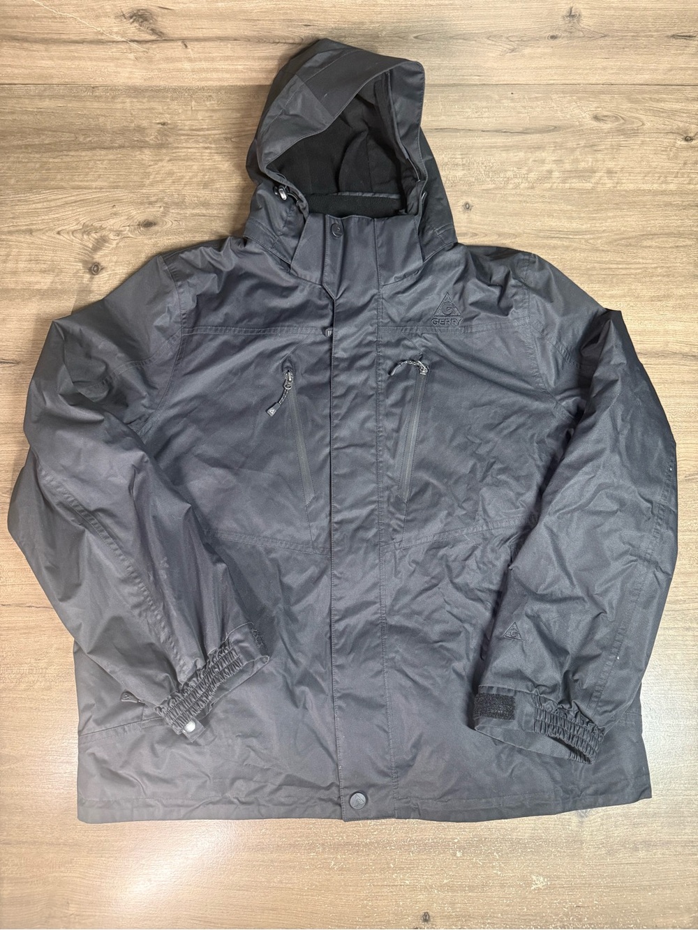 Gerry Mens XL Black Ski Snowboard Jacket Hooded Fleece Lined Winter Coat